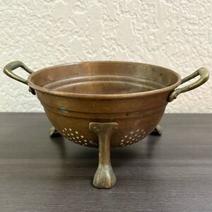 Vintage 6" Colander COPPER with Brass Feet Handles SIGNED STAMPED